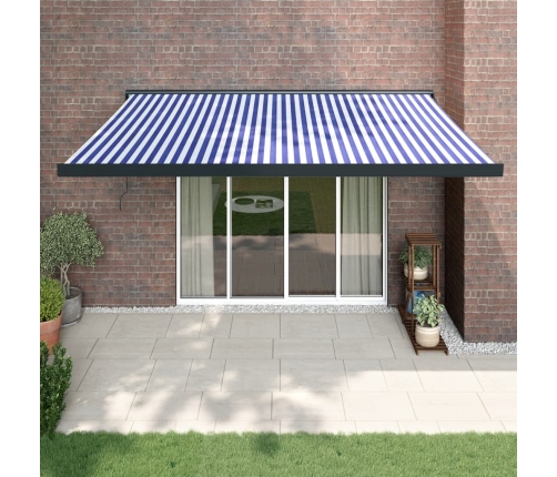 Toldo retráctil aluminio y tela azul y blanco 4x3 m