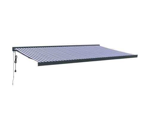 Toldo retráctil aluminio y tela azul y blanco 5x3 m