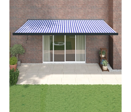 Toldo retráctil aluminio y tela azul y blanco 5x3 m