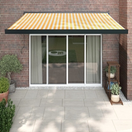 Toldo retráctil aluminio y tela amarillo y blanco 3,5x2,5 m