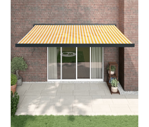 Toldo retráctil aluminio y tela amarillo y blanco 4x3 m