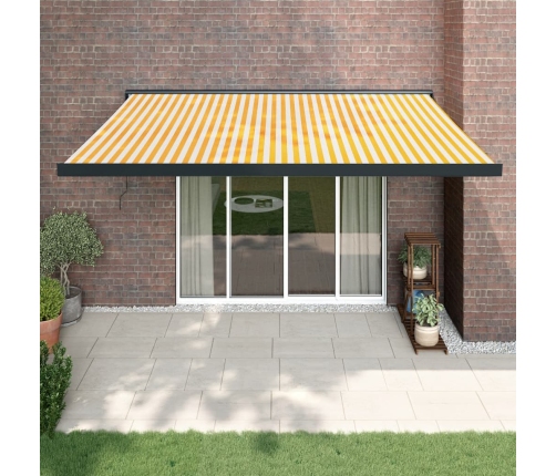 Toldo retráctil aluminio y tela amarillo y blanco 4,5x3 m