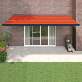 Toldo retráctil aluminio y tela naranja y marrón 5x3 m