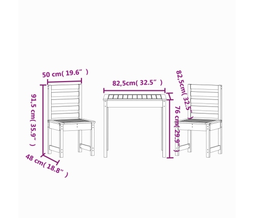 Mesa y sillas de jardín 3 pzas madera maciza Douglas