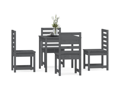 Juego de comedor de jardín 5 piezas madera maciza pino gris