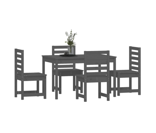 Juego de comedor de jardín 5 piezas madera maciza pino gris