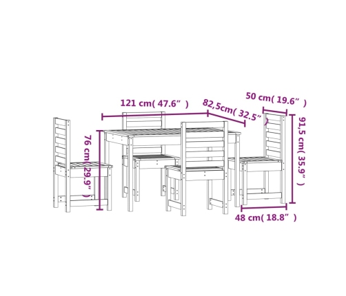 Juego de comedor para jardín 5 pzas madera maciza Douglas