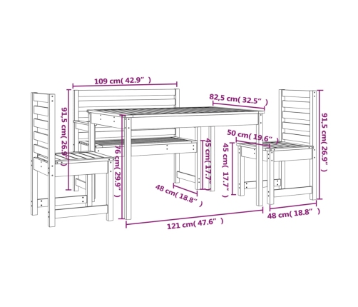 Juego de comedor para jardín 4 pzas madera maciza abeto Douglas