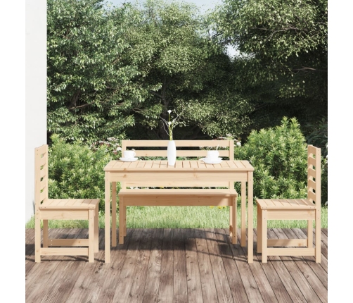Juego de comedor de jardín 4 piezas madera maciza de pino