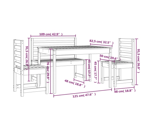 Juego de comedor para jardín 4 pzas madera maciza abeto Douglas