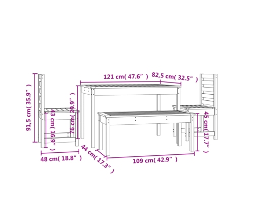 Juego de comedor para jardín 4 pzas madera maciza abeto Douglas