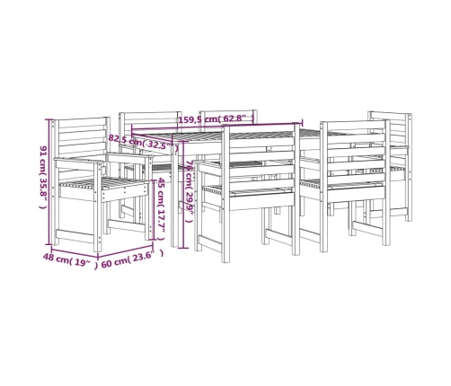 Juego de comedor para jardín 7 pzas madera maciza abeto Douglas