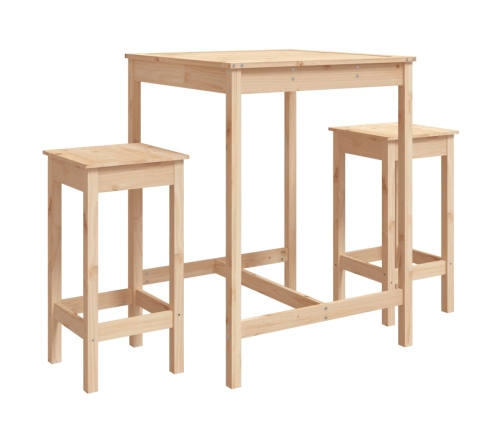 Set de mesa y taburetes altos 3 piezas madera maciza de pino