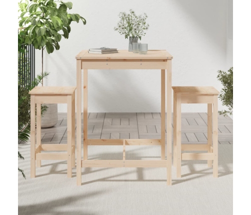Set de mesa y taburetes altos 3 piezas madera maciza de pino