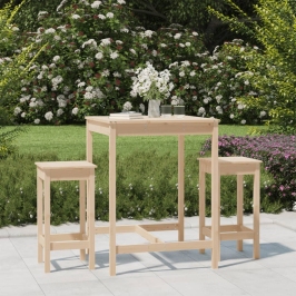 Set de mesa y taburetes altos 3 piezas madera maciza de pino
