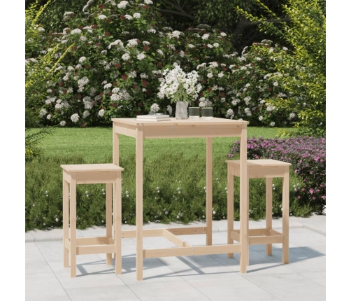 Set de mesa y taburetes altos 3 piezas madera maciza de pino