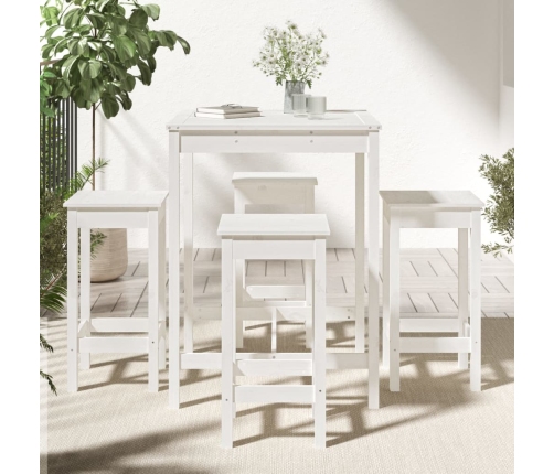 Set de mesa y taburetes altos jardín 5 pzas madera pino blanco