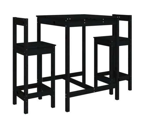Set de mesa y taburetes altos jardín 3 pzas madera pino negro