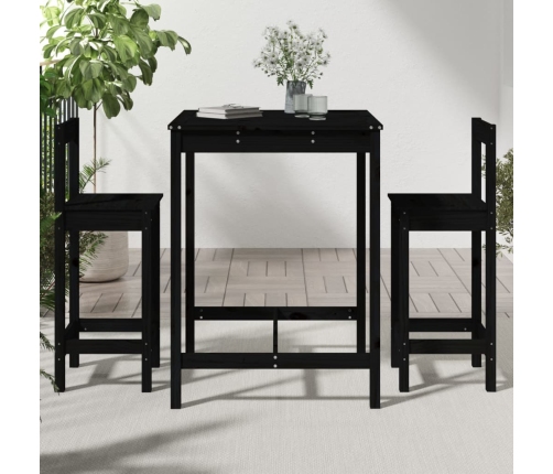 Set de mesa y taburetes altos jardín 3 pzas madera pino negro