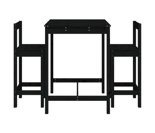 Set de mesa y taburetes altos jardín 3 pzas madera pino negro