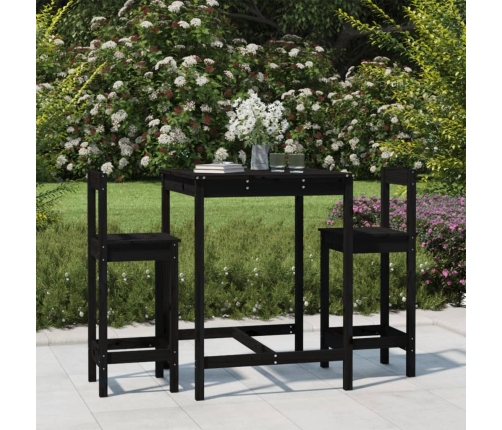 Set de mesa y taburetes altos jardín 3 pzas madera pino negro