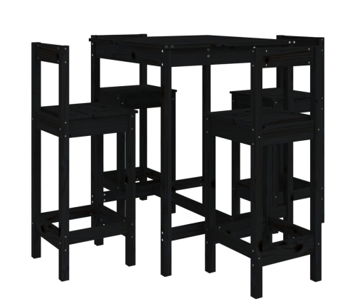 Set de mesa y taburetes altos jardín 5 piezas madera pino negro