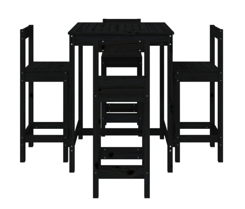 Set de mesa y taburetes altos jardín 5 piezas madera pino negro