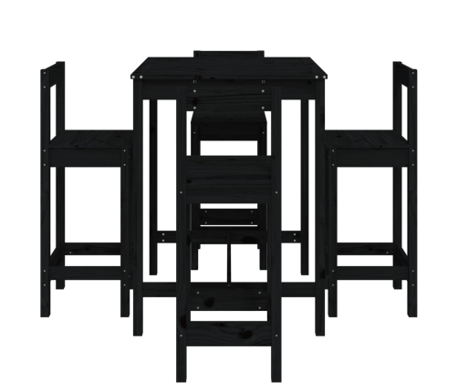 Set de mesa y taburetes altos jardín 5 piezas madera pino negro