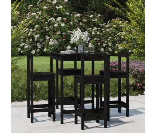 Set de mesa y taburetes altos jardín 5 piezas madera pino negro