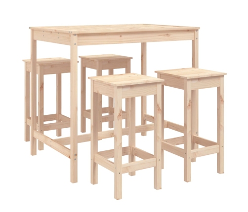 Set de mesa y taburetes altos jardín 5 pzas madera maciza pino