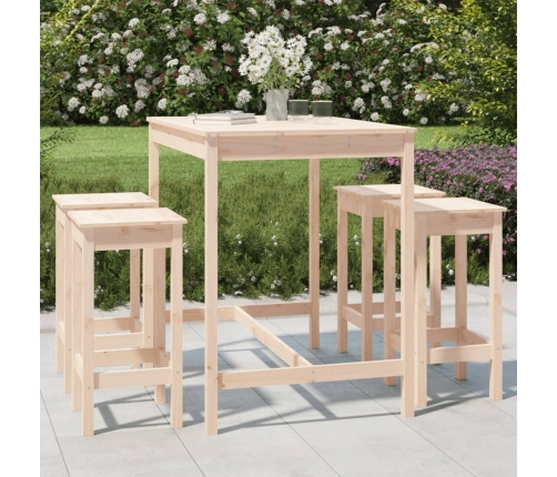 Set de mesa y taburetes altos jardín 5 pzas madera maciza pino