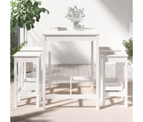 Set de mesa y taburetes altos jardín 5 pzas madera pino blanco