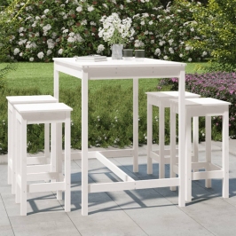 Set de mesa y taburetes altos jardín 5 pzas madera pino blanco