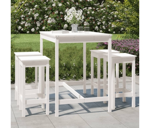 Set de mesa y taburetes altos jardín 5 pzas madera pino blanco