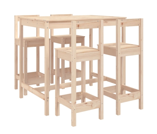 Mesa y taburetes altos jardín 5 piezas madera maciza de pino