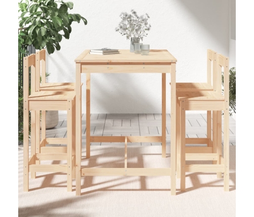 Mesa y taburetes altos jardín 5 piezas madera maciza de pino