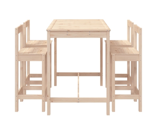 Mesa y taburetes altos jardín 5 piezas madera maciza de pino