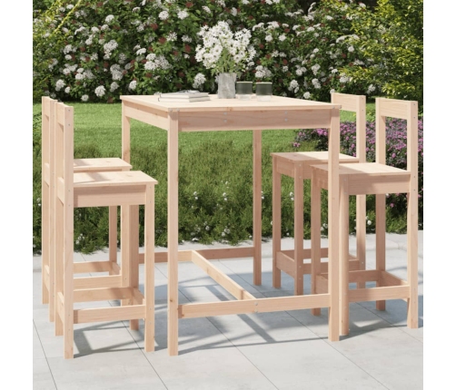 Mesa y taburetes altos jardín 5 piezas madera maciza de pino