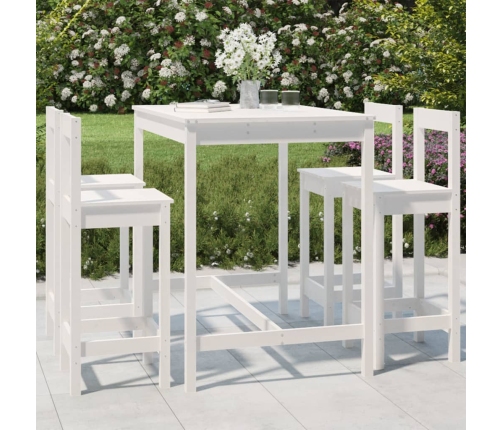 Set de mesa y taburetes altos jardín 5 pzas madera pino blanco