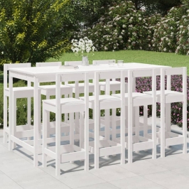 Mesa y taburetes altos jardín 9 pzas madera maciza pino blanco