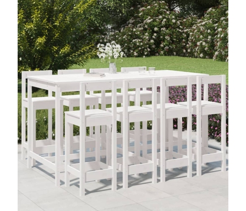Mesa y taburetes altos jardín 9 pzas madera maciza pino blanco