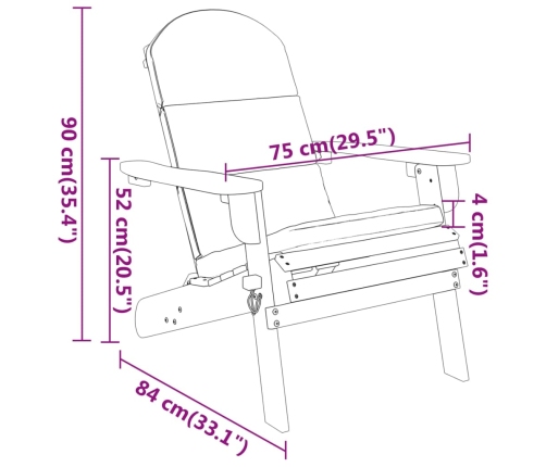 Silla de jardín Adirondack con cojines madera maciza acacia