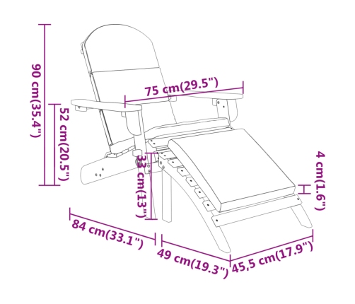 vidaXL Silla de jardín Adirondack con reposapiés madera maciza acacia