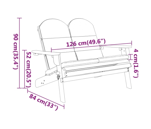 vidaXL Banco de jardín Adirondack con cojines madera de acacia 126 cm