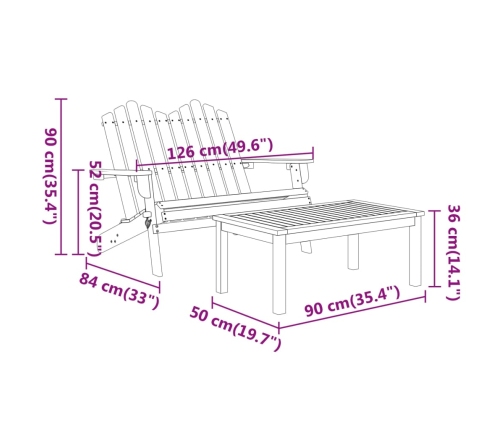 Juego de muebles de jardín Adirondack 2 piezas madera acacia