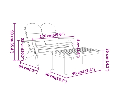 Juego de muebles de jardín Adirondack 2 piezas madera acacia
