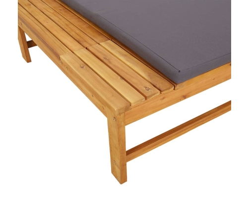 Tumbona con cojín gris oscuro y almohada madera maciza acacia