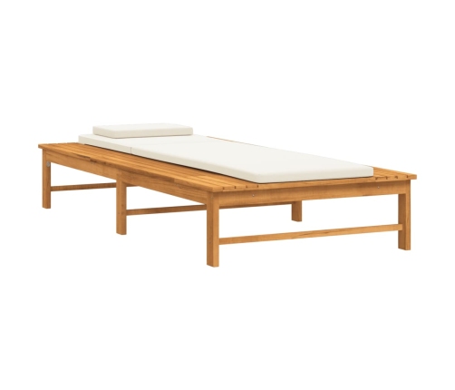 vidaXL Tumbona con cojín blanco crema y almohada madera maciza acacia