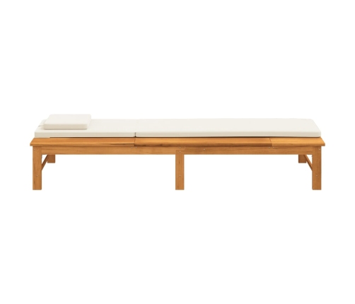 vidaXL Tumbona con cojín blanco crema y almohada madera maciza acacia