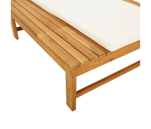 vidaXL Tumbona con cojín blanco crema y almohada madera maciza acacia